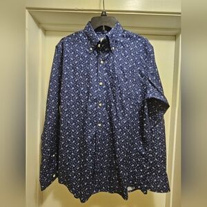 Lands' End Men's Navy Patterned Button Down Shirt